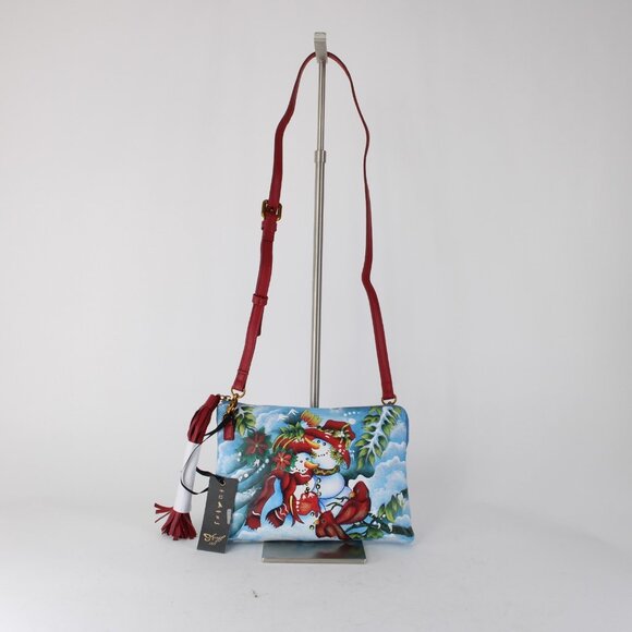 Sharif Purse 10 x 7 x 2 Multi Color Snowman Painted Leather Crossbody Purse - Picture 2 of 12